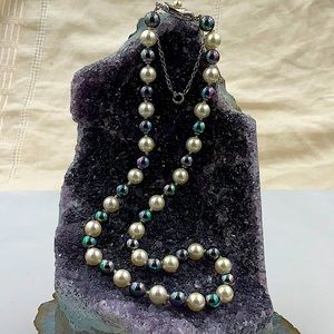 16” Cultured White Pearls & Peacock Colored Cultured Pearls With 925 Clasp